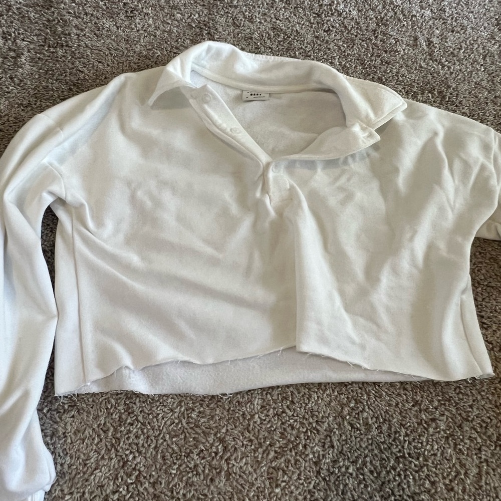 Aritzia Sunday Best White Cropped Fleece Rugby Polo Sweater Medium
